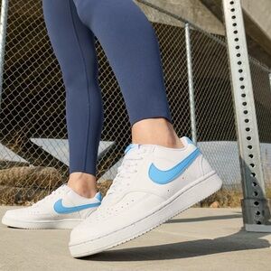 Nike Women's Court Vision Low sneakers in white with light blue Swoosh 8 chic!